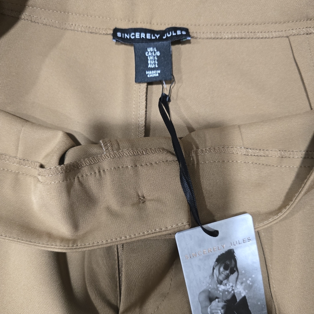 Sincerely Jules Camel High Rise Flare Trousers Tailored Quiet Luxury - Picture 2 of 4